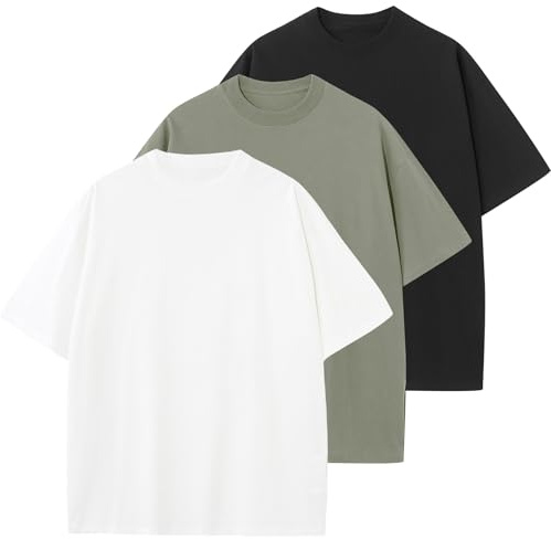 HOUZONIY Herren Oversize Basic T-Shirt, Einfarbig T Shirt Für Herren, Weich & Bequem Sommer Männer Kurzarm Rundhals Set