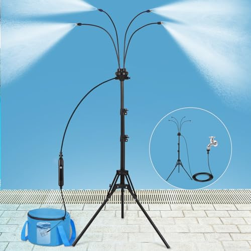 Sistema de refrigeración por nebulización portátil de 1,6 m (5,25 pies): uso con bomba o directamente al grifo, con bomba USB recargable de 4500 mAh, manguera de 8,08 m (26,5 pies), bolsa de agua de
