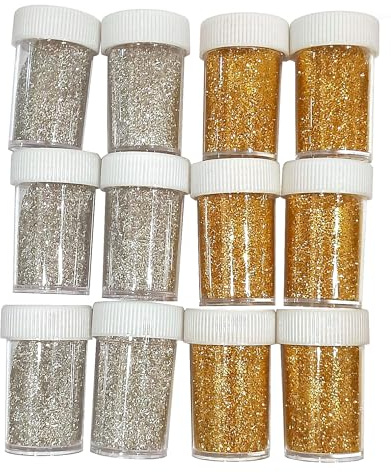 Perlin Feiner Glitzer Glitzerpuder zum basteln Craft Glitter 12 Streudosen Glitzerpulver Kreativset 168g für Weihnachtliche Bastelarbeiten Festivals Gesicht Nägel Dekorationen (Gold Silber)