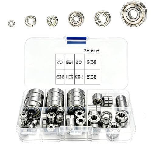 Xinjiayi 72 Stück Kugellager 6 Größen 627ZZ 693ZZ 624ZZ 685ZZ 623ZZ 687ZZ | Metall Double Kugellager Set Rillenkugellager für Fensterrollen Türrollen und Kofferrollen Lager