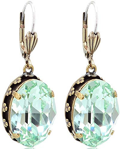 Jugendstil Ohrringe mit Markenkristallen Gold Azore Grün NOBEL SCHMUCK