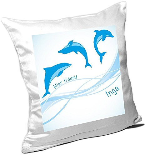 Eurofoto Kissen mit Namen Inga und schönem Delfin-Motiv für Mädchen - Namenskissen personalisiert - Kuschelkissen - Schmusekissen