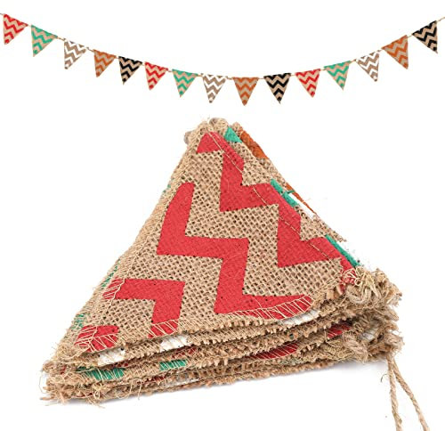 G2PLUS Bunte Vintage Jute Wimpelkette: 2.8m Rustikale Dekoration Girlande für Garten, Terrasse, Balkon & Feiern, Naturales Jutestoff, Ideal für Geburtstage, Camping & Sommerpartys