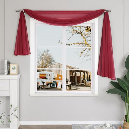 Yujiao Mao Uni Farbe Voile Freihandbogen Schals Querbehang Deko Gardinen Winerot BxL 140X300cm