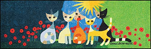 Rosina Wachtmeister Fußmatte waschbar UNA Bella compagnia 60 x 180 cm Flur-Läufer Wohn-Teppich Katzen bunt