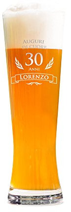 AMAVEL Bicchiere per Birra Weiss con Incisione per i 30 Anni, Personalizzato con Nome, Calici in Vetro da Collezione, Idee Regalo Compleanno Originali