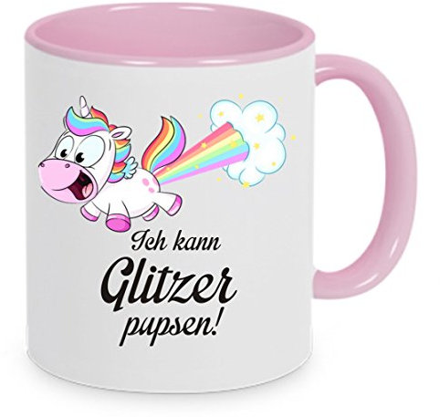 Ich kann Glitzer pupsen - Kaffeetasse mit Motiv, Tasse mit Druck, auch individuell mit Spruch, Foto, Wunschtext, Wunschname (Rosa)