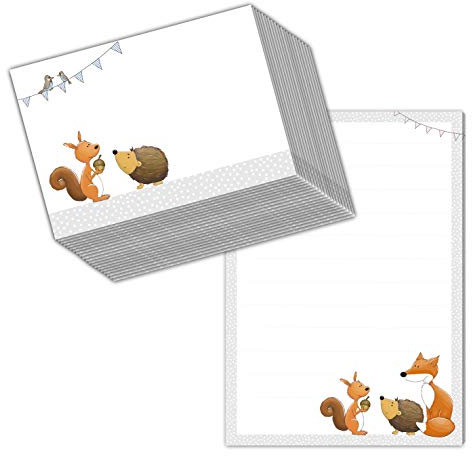 Briefpapier/Briefblock WALDTIERE DIN A5 (liniert 50 Blatt) inklusive 20 passenden Umschlägen/für Briefpapier Set, Briefpapier Kinder,