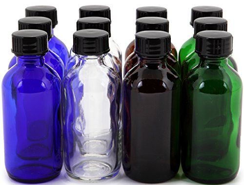 Vivaplex, Lot de 12 bouteilles en verre de 30 ml avec couvercles de couleurs assorties