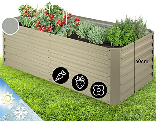 Blumfeldt High Grow Straight bancal - Macetero , Flores, Hierbas y Verduras , 180 x 60 x 90 cm , Ampliable , 970 litros , Acero , Resiste el Mal Tiempo , Libre de Caracoles , Galvanizado , Beige