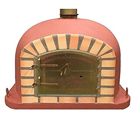 DIOVERDE Brick Red Deluxe Wood Fired Pizza Oven, Orange Arch, Gold Door, 100cm x 100cm