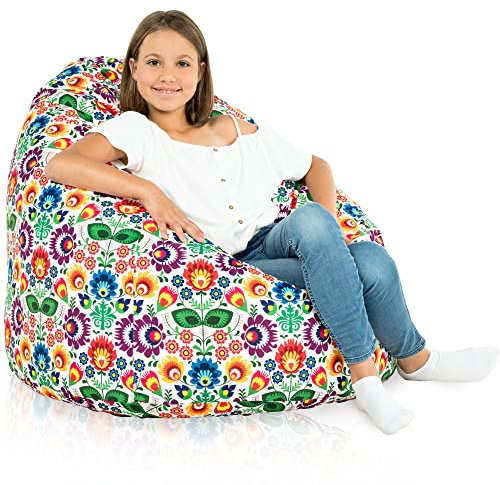 Italpouf Sitzsack XL, Indoor, Sitzsack Sessel für Kinder, Riesensitzsack, EPS Perlen Füllung, Abnehmbarer Bezug, Maschinenwaschbar, Kindersessel, Zertifiziert, Folk