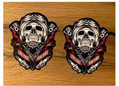 24/7stickers #684 / 2xBIKER Aufkleber je 9x7,5cm Easy Rider Custom Motorrad Tank Oldschool Vintage Retro Racing Skull Rockabilly Rocker V-Twin V2