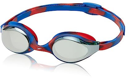 Speedo Unisex-Baby Schwimmbrille Junior Hyper Flyer, Alter 6–14 Jahre Brille, Marineblau/Rot/Grau verspiegelt, One Size