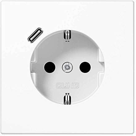 Jung LS1520-18CWW SCHUKO-Steckdose mit USB Typ C (2/3A) Quick Charge mit erhöhtem Berührungsschutz (Thermoplast bruchsicher) Alpinweiß Serie LS