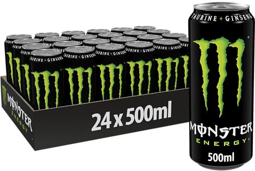 Monster Energy, 24 Lattine da 500 ml, Energy Drink con Ginseng, Taurina, Caffeina e Vitamine Gruppo B, Bevanda Energetica dal Gusto Originale e Fresco