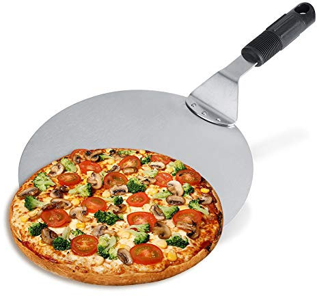 Ejoyous Pizza Bread Shovel Spatula Pan, Stainless Steel Pizza Peel Bakers Oven Restaurant Paddle, Steel Round Pizza Peel with Wooden Handle Kitchen for Pizza Makers Oven Barbecue