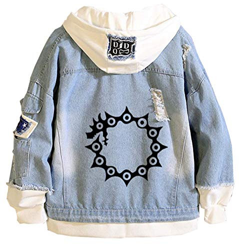 WANHONGYUE Anime The Seven Deadly Sins Nanatsu No Taizai Veste en Jean Denim Hoodie Jacket Unisexe Sweat-Shirt à Capuche Outwear Manteaux Blouson Bleu/2-M