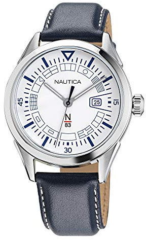 Nautica Men's Quartz Leather Strap, Blue, 20 Casual Watch (Model: NAPCRF001)