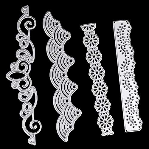 OOTSR 4 Stück Scrapbooking Prägeschablonen, gewellter Rand Stanzmaschine Stanzschablone, Kohlenstoffstahl Sterben für DIY Scrapbooking Sammelalbum Karten Deko House Cutting Dies