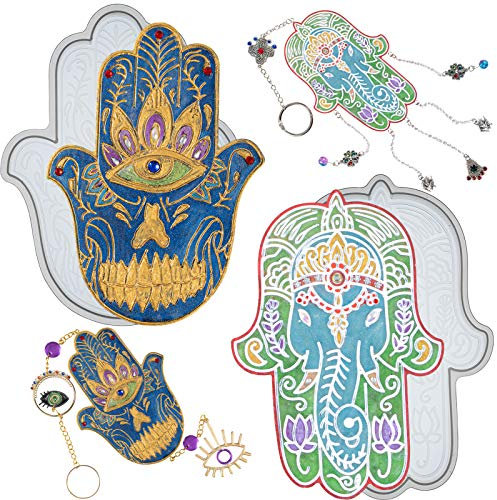 Hand der Fatima, Ganesha Silikonform, Epoxidharz Formen für Anhänger, Untersetzer, Wandbehang, Heimdeko, DIY Handwerk, Fertighöhe:12.2/12.4cm, 2 teilig