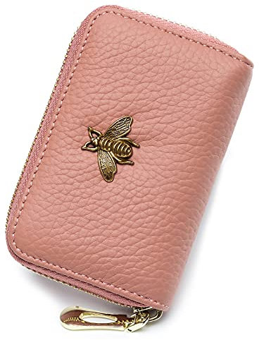 imeetu RFID-Kreditkartenhalter, kleines Lederetui mit Reißverschluss, Kartenetui für Damen, B-Coral Pink, Small, Classic