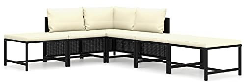 vidaXL Gartenmöbel 6-TLG. mit Kissen Garten Garnitur Sitzgruppe Sofa Lounge Gartenset Sitzgarnitur Gartensofa Mittelsofa Ecksofa Poly Rattan Schwarz