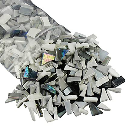 JIHUOO 250g Unregelmäßig Bunt Glas Mosaik Steine Mosaiksteine Bruchmosaik Bruchstücke Bastelmosaik Glasscherben Deko Steinchen Schwarz Weiß Grau