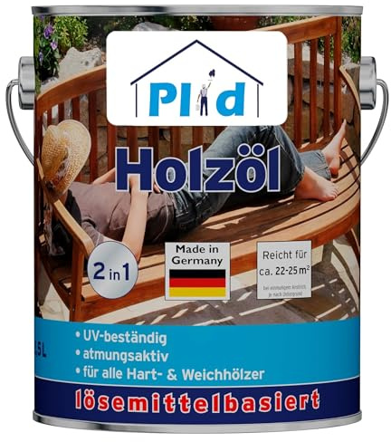 Plid® Holzöl Pflegeöl Holzschutz Imprägnieröl Gartenmöbel Teakholzöl Holzlasur Holzschutzöl Holzpflegeöl Holz Öl Außen zum Holzschutz für alle Hart- und Weichhölzer Bankirai 2,5L