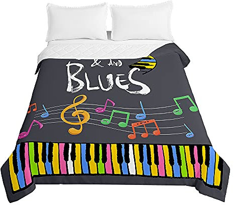 Chickwin Tagesdecke Bettüberwurf Steppdecke, 3D Klavier Drucken Tagesdecken mit Präge Wohndecke aus Mikrofaser Gesteppt Bettdecke für Einzelbett Doppelbett (Grau Klavier,180x220cm)