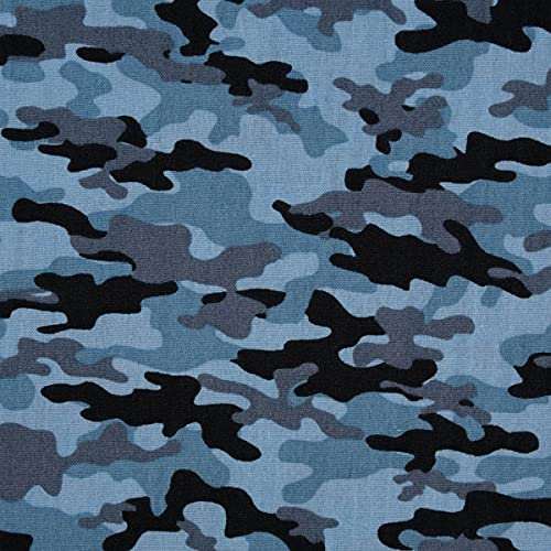 SCHÖNER LEBEN. Baumwollstoff Popeline Camouflage Tarnmuster blau schwarz 1,45m Breite