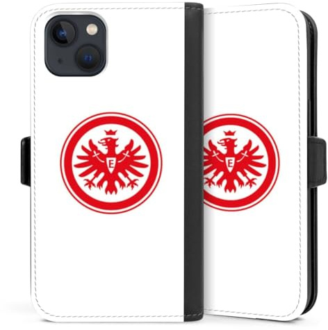 Klapphülle kompatibel mit Apple iPhone 13 Handyhülle aus Kunst Leder schwarz Flip Case SGE Offizielles Lizenzprodukt Eintracht Frankfurt