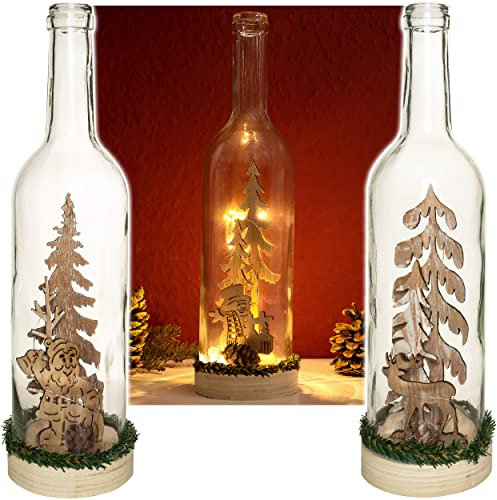 3 Stück LICHT Dekoflaschen - 5 Stück LED Weihnachten & Winter - 30 cm - Flaschen - Weihnachtsflaschen - Lichterflaschen mit Beleuchtung - Batterie Betrieb..