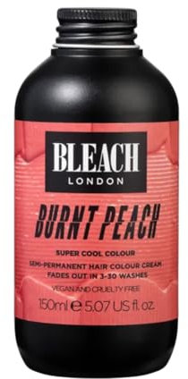 Bleach London Burnt Peach Color - Teinture capillaire pêche brillante - Teinture directe semi-permanente végétalienne et approuvée par PETA - 150 ml