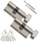 Bwintech 2 Pcs 30T/30mm Euro Cylindre en laiton, 60mm Thumbturn/Key Barrel Lock avec 10 clés horizontales en laiton,anti-crochetage, anti-perçage, anti-claquement, anti-choc, nickel satiné