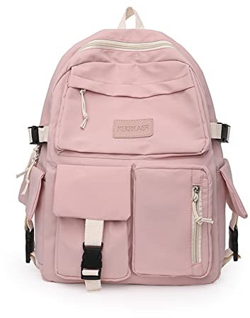 LYEAA Kawaii Rucksack for Girls Student, Cute Aesthetic Backpack Small Canvas Tote Bags, Japanese Harajukue Canvas School Bag with Accessories Laptop Bookbags for School (Pink)