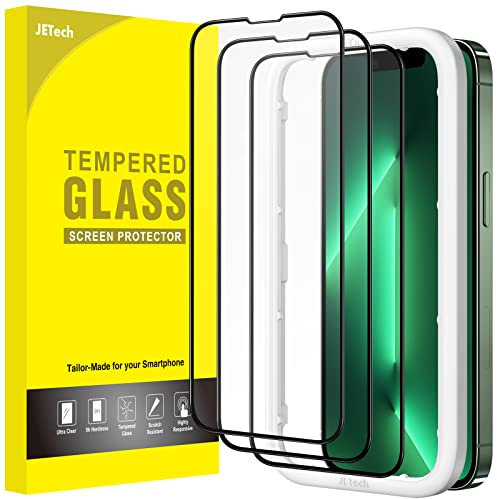 JETech Protector de Pantalla Cobertura Completo para iPhone 13/13 Pro 6,1 Pulgadas, Borde Negro Cristal Vidrio Templado con Marco de Instalación Fácil, HD Transparente, 3 Unidades