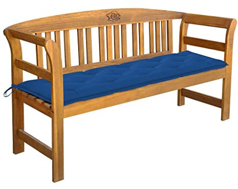 Gartenbank Friesenbank, Parkbank, Gartenbank mit Auflage 157 cm Massivholz Akazie Deko Blumenbank Ideal für Garten und Stadt Blau
