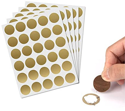 Rubbel Etiketten,150 Stück Rubbel Etiketten Rubbellose Aufkleber Runde Scratch Sticker 2,5cm Rubbel Etiketten für Rubbelkarte Einklebebuch Überraschung Scratch Off-Etiketten GoldRubbelkarten