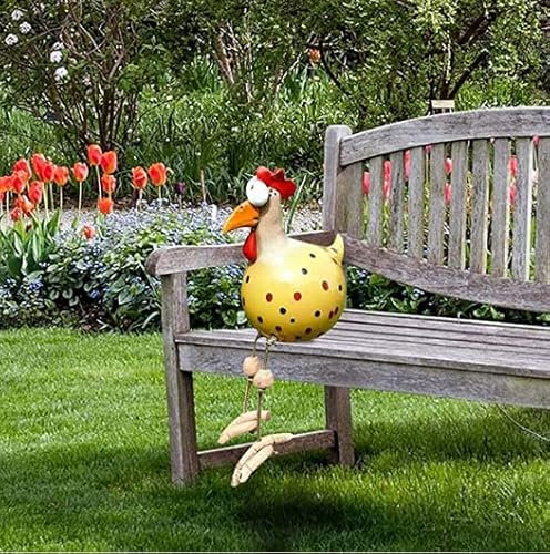 BeyBoss Keramik Huhn Gartendeko, Deko, Tierfigur Gartenstecker Handarbeit Ornament, Gartenstatue Dekorative Henne, Gartenfigur Gartendekoration, 8.5x28 x 16cm, Gelb