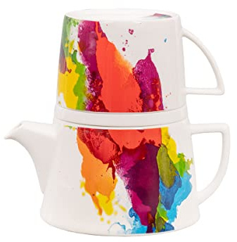 Könitz Tea for One Colour Flow, 600ml Porzellan. Teekanne + Teetasse + Deckel bzw. Abtropfschale