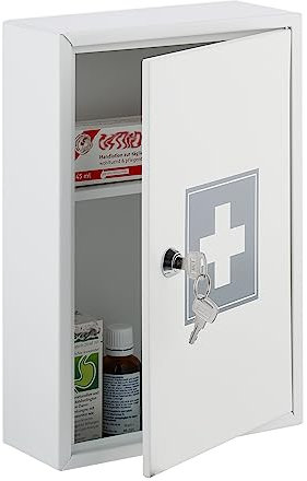 Relaxdays Armoire à Pharmacie, verrouillable, 2 Niveaux, Acier, HxLxP: 32x21,5x8 cm, accrocher, Blanc - Gris