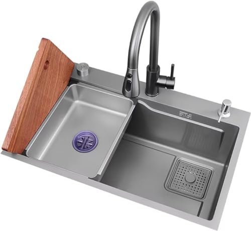 VISHUFASHION Spülbecken Edelstahl Bar Tresen Smart Desk Control Spüle mit ausziehbarem Wasserhahn geeignet für Küche, Esszimmer (Größe : 68x45x22cm)