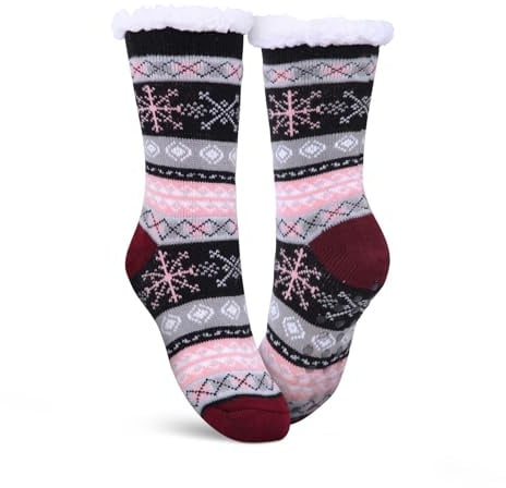 hemmy Haussocken - Stoppersocken mit Teddyfutter - Hüttensocken mit Anti-Rutsch-Sohle - ABS Norweger Socken Zopfmuster - Kuschelsocken Einheitsgröße