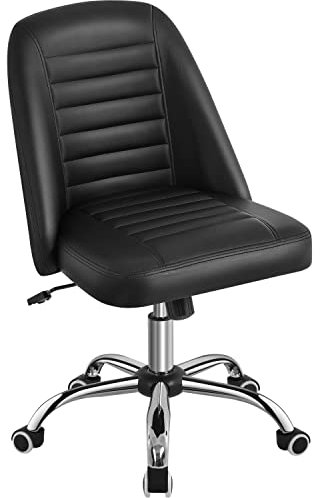 Yaheetech Mid Back Faux Leather Office Desk Chair Modern Vanity Chair Armless Swivel Chairs w/Lumbar Support Black