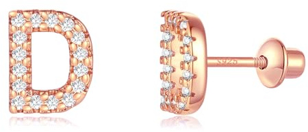 TIZU Orecchini con Lettere D in Argento 925 Alberino Orecchini Anallergici per Donna Bambina Ragazza Orecchini Piccoli Iniziali con Zirconi Cubici Idee Regalo per Lei