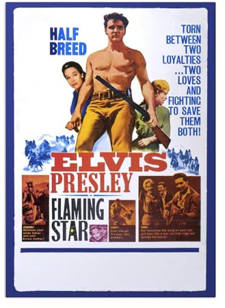 Displate Offiziell Elvis Presley MetallPoster Magnetische Befestigung Inklusive Lizenziert Bilder Hochwertiges Poster Elvis Movie Posters - Flaming Star - Size M - 45 cm x 32 cm