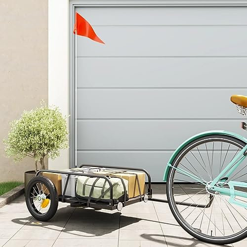 ZEYUAN Fahrradanhänger für Lasten Schwarz 122x53x31 cm Eisen, Fahrrad Anhänger, Lastenanhänger, Handwagen, Fahrrad-lastenanhänger, Lastenfahrrad