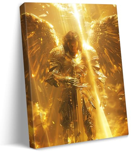 vandlife Leinwandbild, Motiv: Bibelgeschichten, himmlischer Wächter, Erzengel Michael mit goldener Rüstung, gerahmt, religiöse Ruhe, Drucke für Zuhause, Büro, Dekoration, 30,5 x 40,6 cm