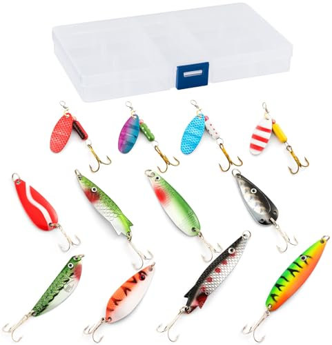 Dr.Fish 12pcs Fishing Lure Kit, Spinnerbait & Metal Spoons, Trout Bass Freshwater